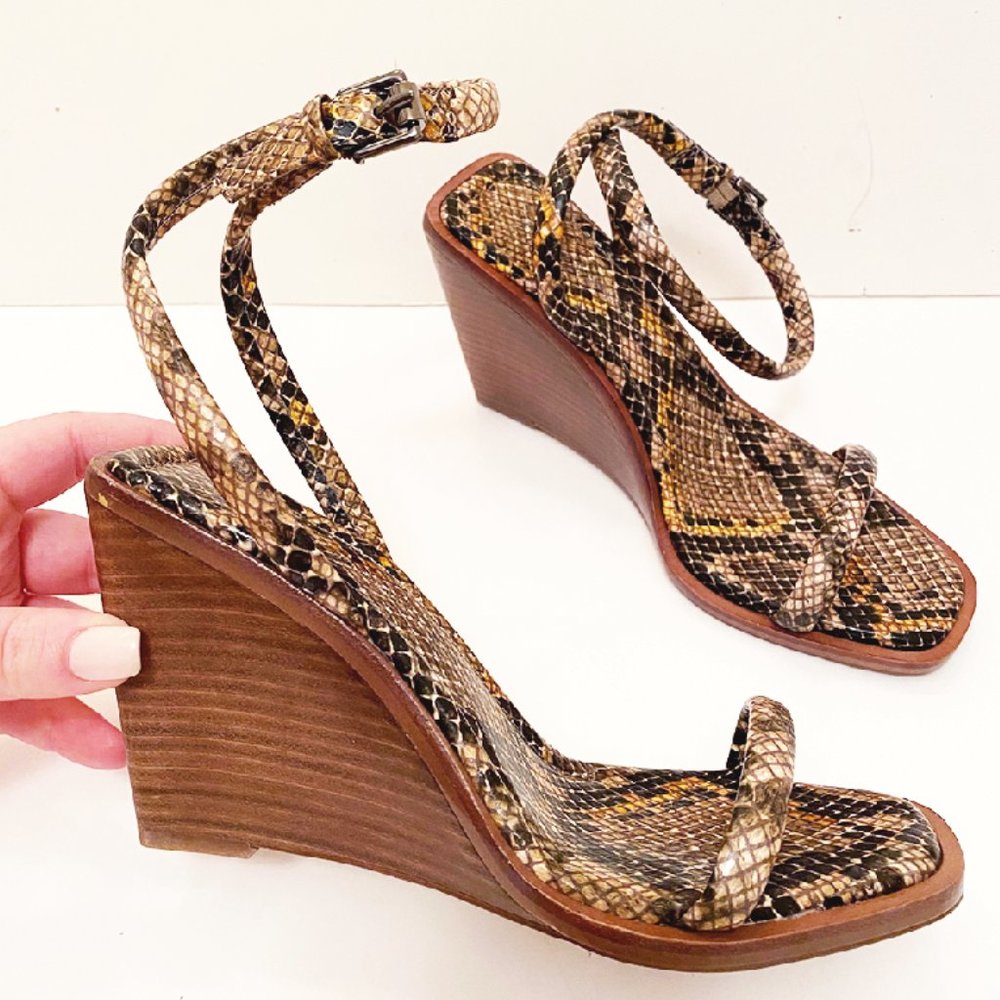 NEW REBECCA MINKOFF Snake print leather wedges
